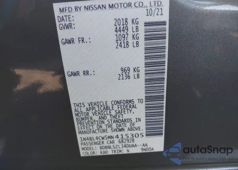 2021 Nissan Altima Sr Intelligent Awd z USA, uszkodzony, nr VIN 1N4BL4CW5MN415305